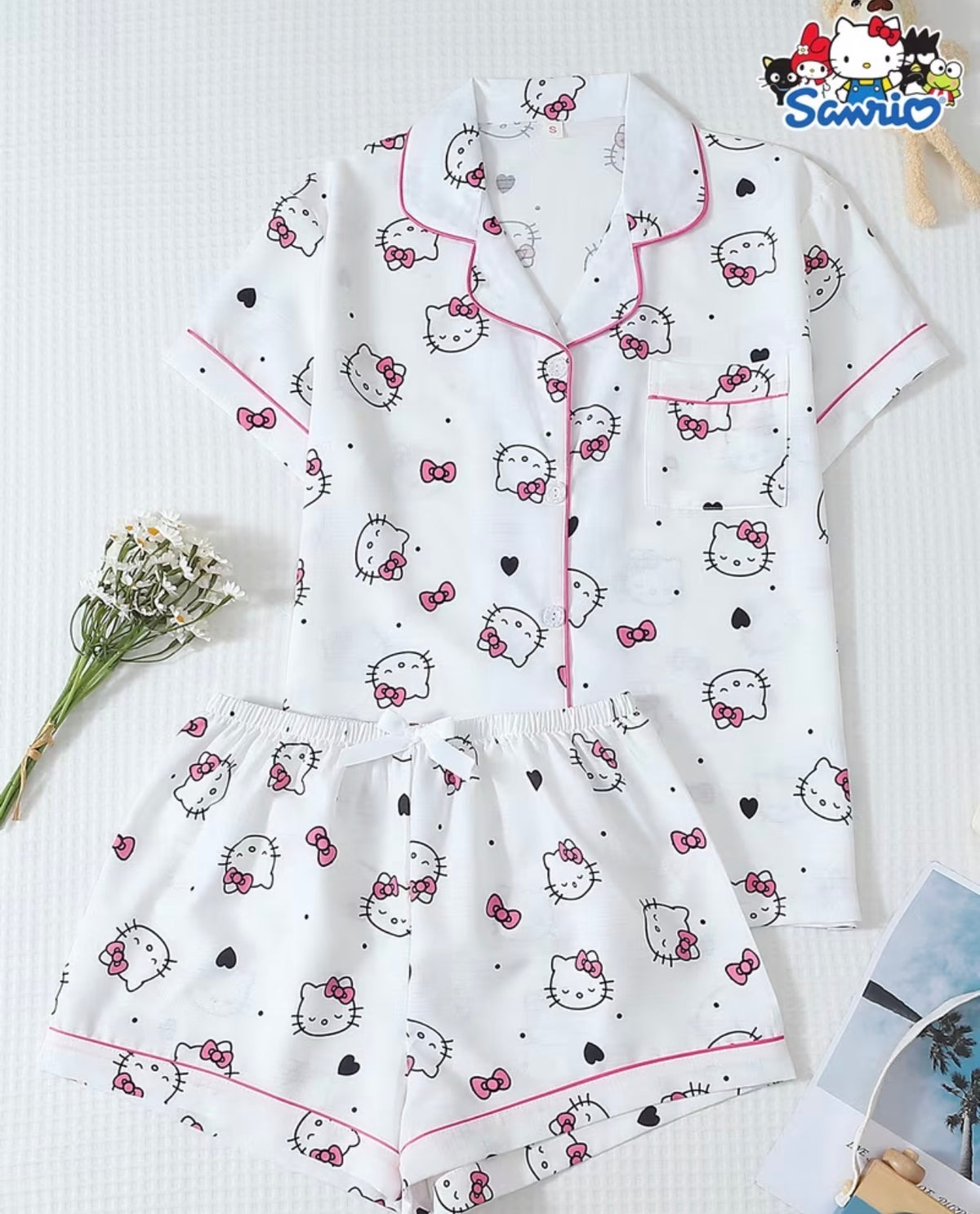 Pijama Hello Blanco c/n rosado