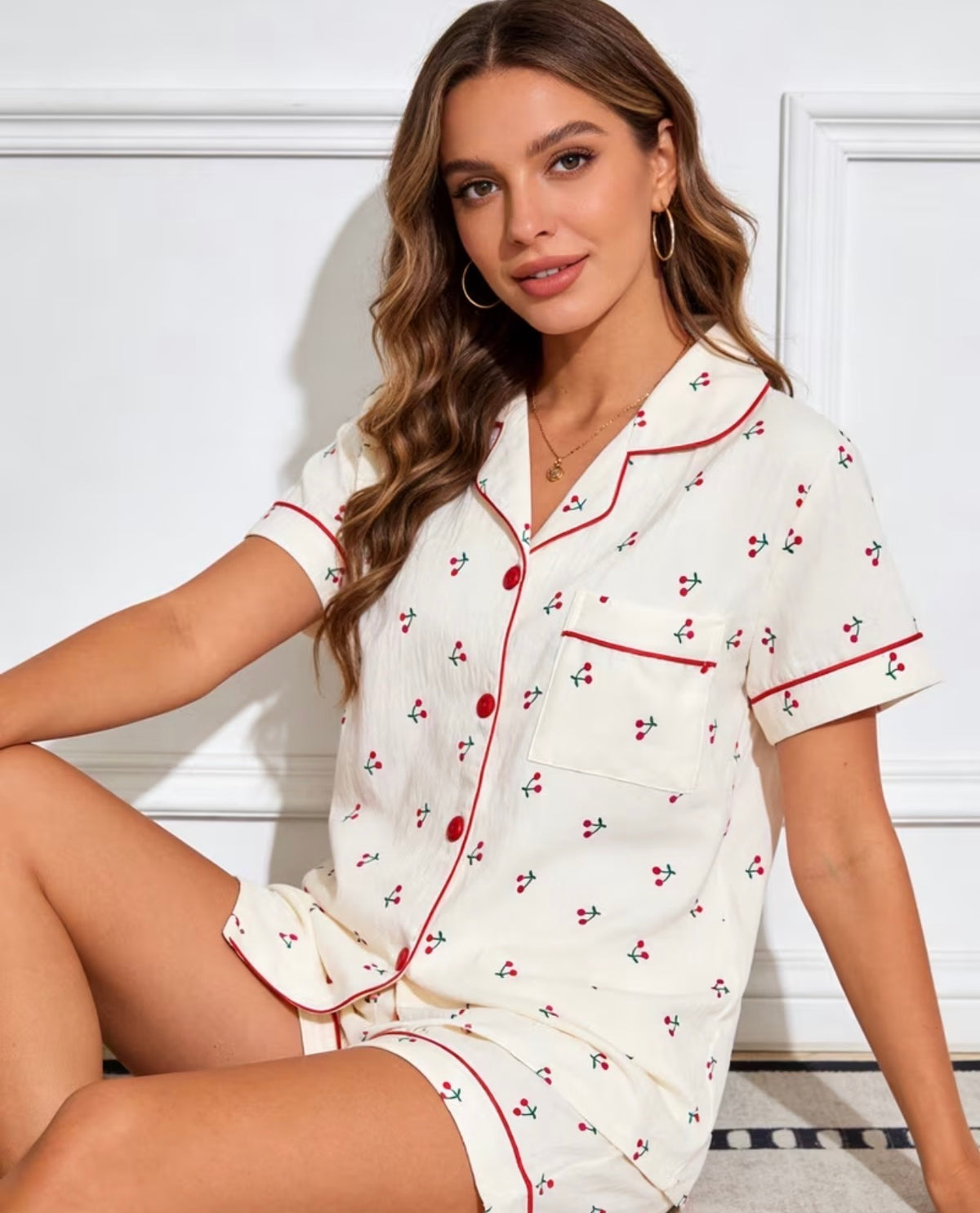 Pijama verano cereza crema